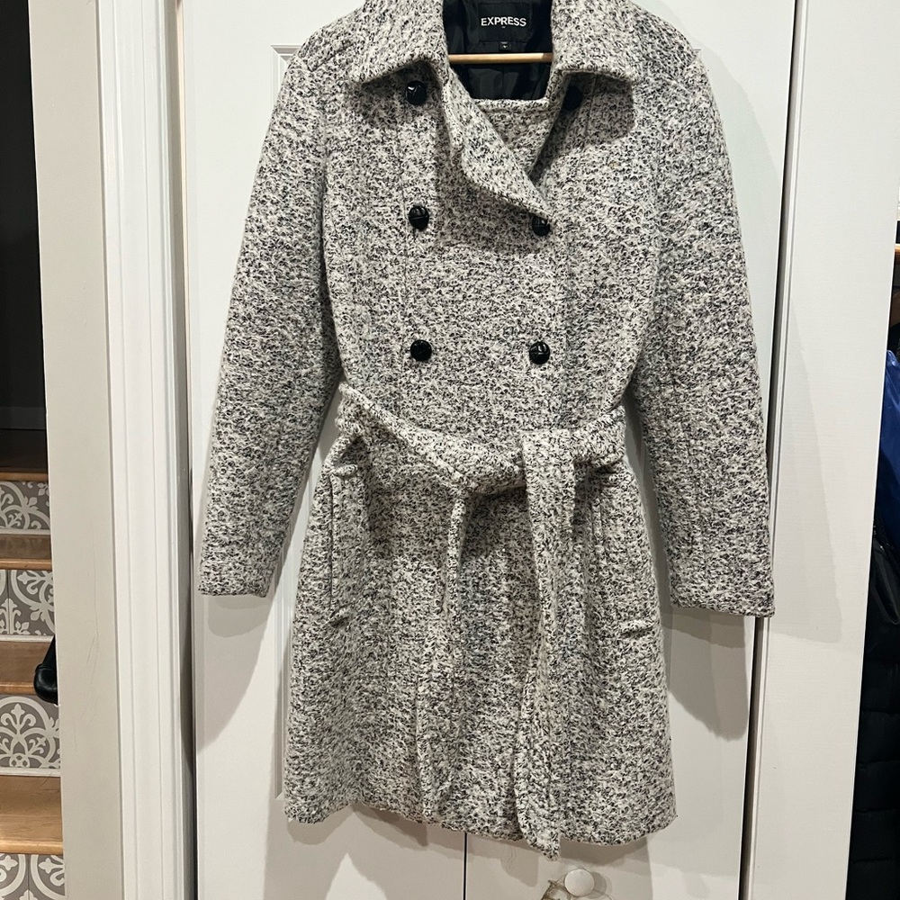 Express Women's Marled Gray Trench Coat